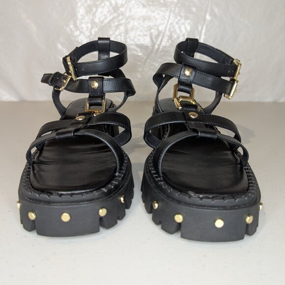 ASOS Design Forrest Leather Chunky Strappy Sandals Black and Gold | 7 - Picture 4 of 9